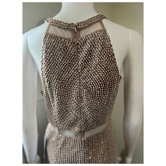 AIDAN MATTOX CREW NECK BEADED GOWN 6 Taupe NWT - Picture 5 of 9